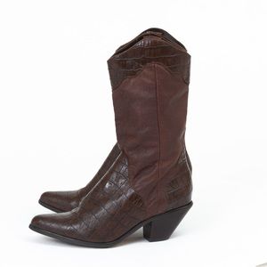 Cowboy boots croc embossed leather faux croc chocolate brown 6.5